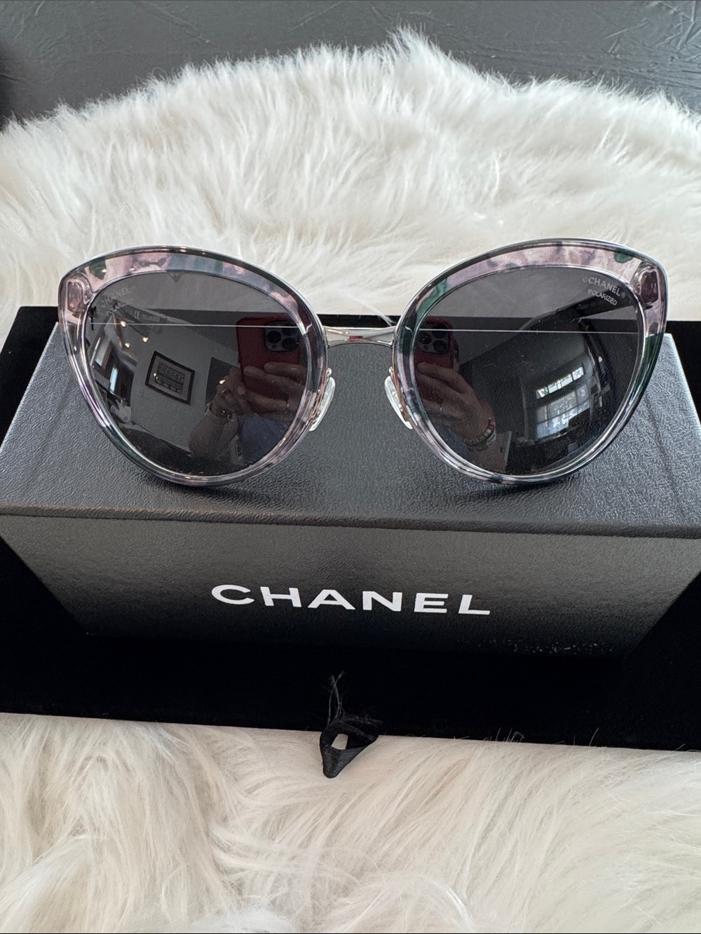CHANEL Authentic 4208 Silver/Gray Polarized Cat-Eye Sunglasses